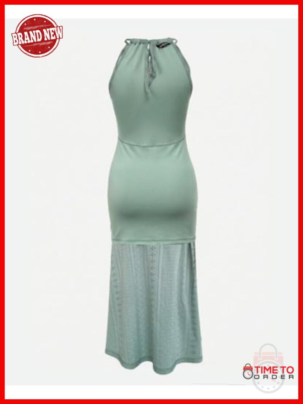 CHICME Summer Halter Ruched Bodycon Maxi Dress Eyelet Embroidery - Picture 3 of 6